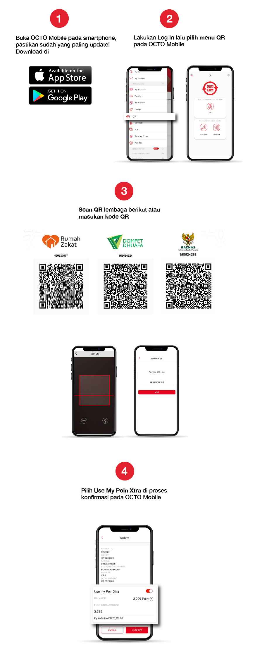 Langkah-langkah berzakat menggunakan Poin Xtra